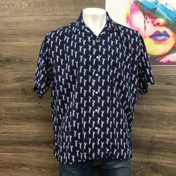 Polo‎ Ralph Lauren Berkely Camp Shirt Rayon Golfer Print Short Sleeve Button L - Picture 1 of 7